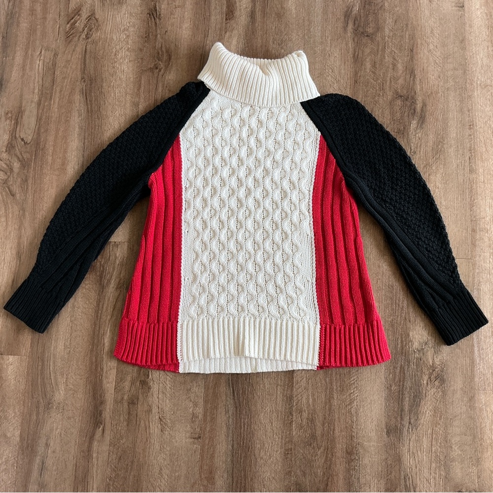 Talbots Women's Sweater Size Medium Mixed Stitch Colorblock Turtleneck Soft M